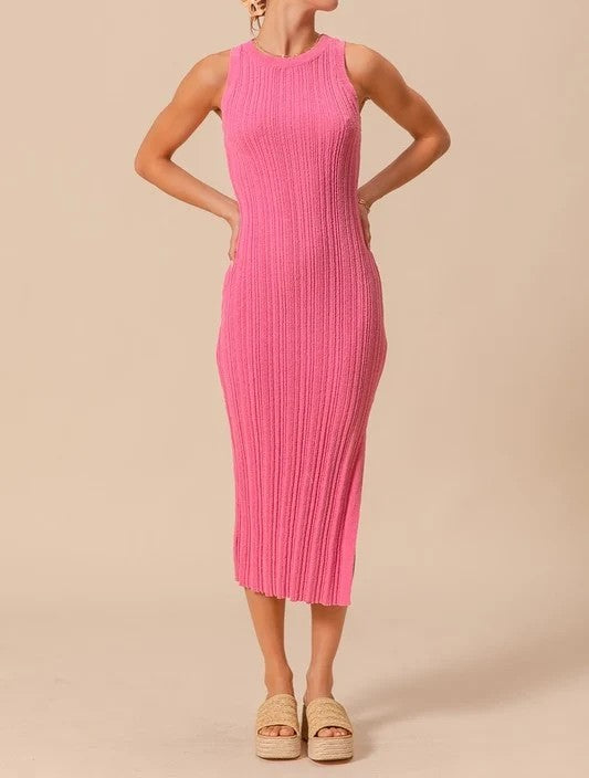 Variegated Stretchy Rib Sleeveless Midi Dress