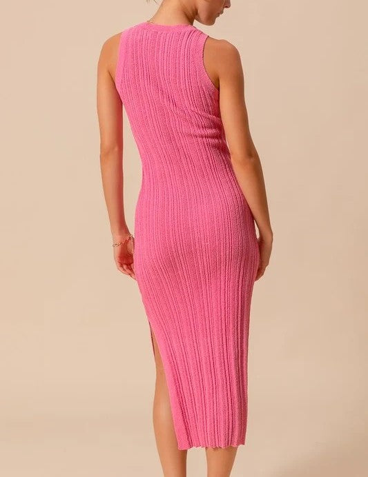 Variegated Stretchy Rib Sleeveless Midi Dress