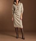 Polo Collar Half-Button Knit Midi Dress