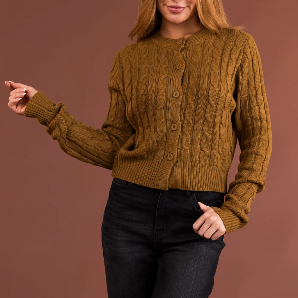 Cable Knit Cropped Button Down Cardigan