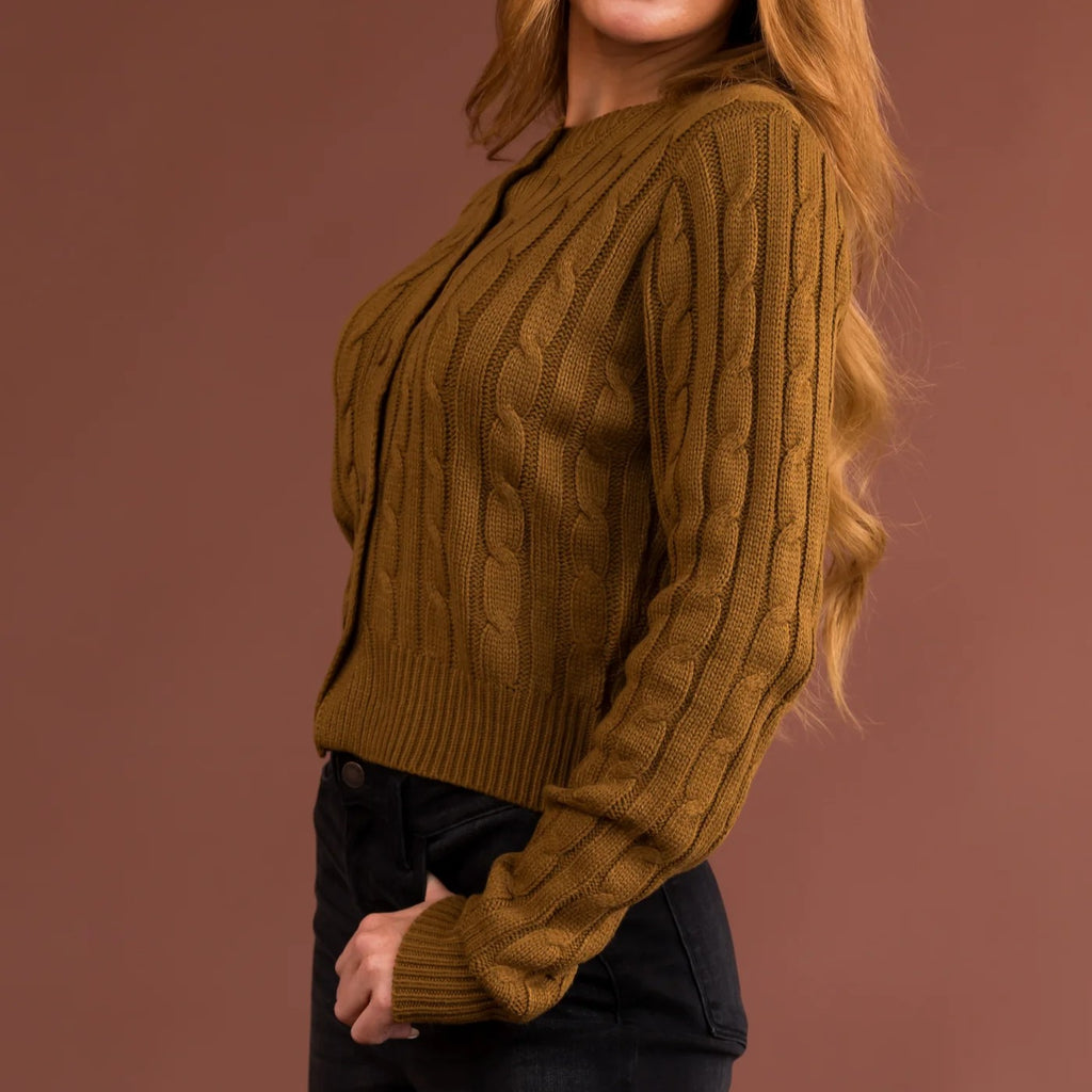 Cable Knit Cropped Button Down Cardigan