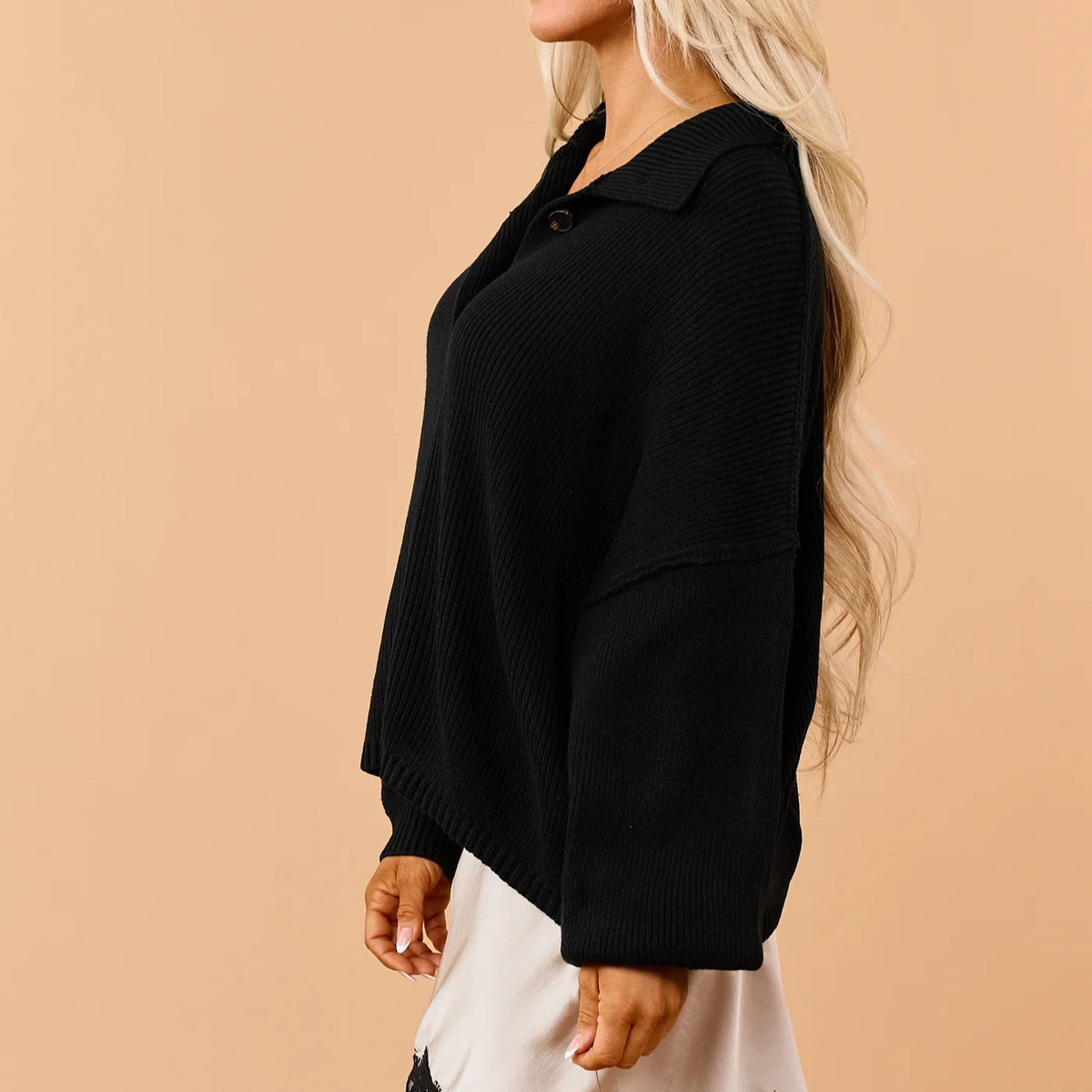 Mock Neck Button Down Rib Knit Cardigan