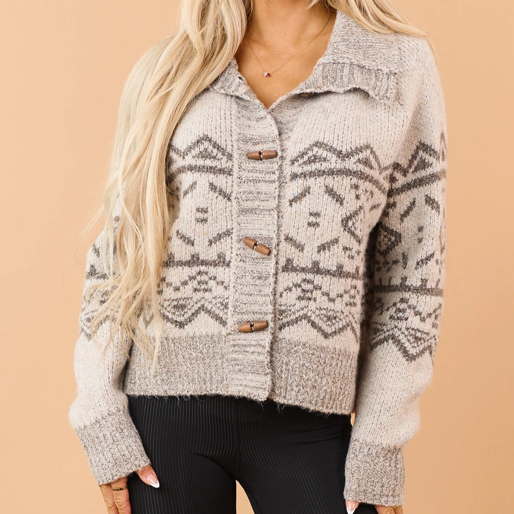 Fair Isle Toggle Closure Oversized Knit Cardigan