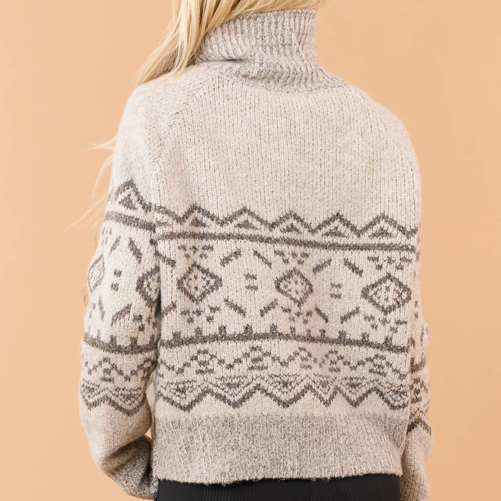 Fair Isle Toggle Closure Oversized Knit Cardigan